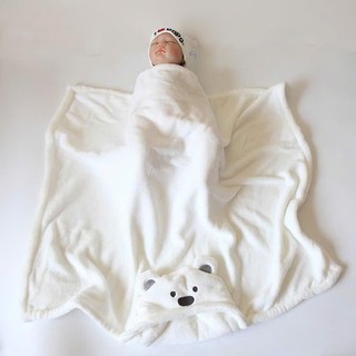 [KOL] Chăn ủ bông Gấu cho bé từ sơ sinh - Có mũ - KT 90x105cm
