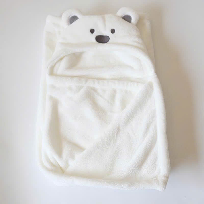 [KOL] Chăn ủ bông Gấu cho bé từ sơ sinh - Có mũ - KT 90x105cm