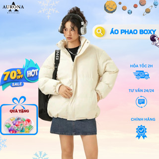 Áo Khoác Phao Nam Nữ Aurona Dáng Boxy Cổ Cao Phong Cách Hàn Quốc Cao Cấp Dày Dặn 3 Lớp Siêu Ấm Áp