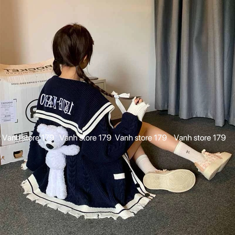 Áo khoác cadigan thuỷ thủ kèm gấu 13dmz