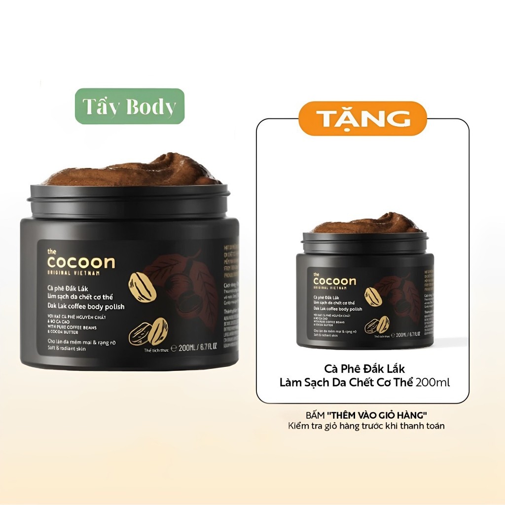 [Mua 1 tặng 1] Tẩy tế bào chết toàn thân (body) chiết xuất cà phê thiên nhiên hũ 200g. làm sạch hoàn toàn cơ thể, mua 1