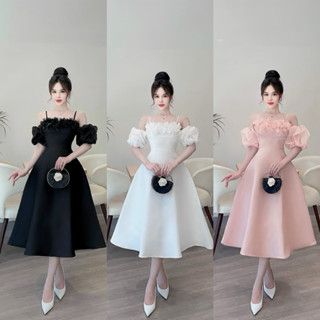 ĐẦM TAPTA DÁNG DÀI KẾT HOA RỚT VAI ĐI CHƠI, ĐI TIỆC , ĐI ĂN CƯỚI NYC SANG CHẢNH, ĐẦM DỰ TIỆC