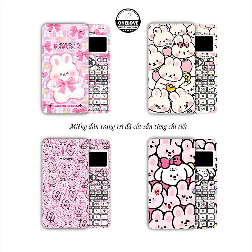 MIếng dán skin mẫu Thỏ Hồng cho máy tính bỏ túi Casio FX 580VNX , FX 570VN Plus , FX 570 ES , FX 880