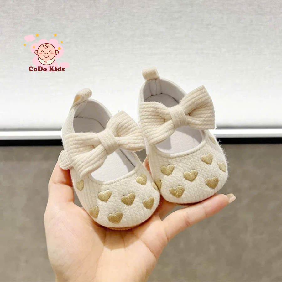 Giày Búp Bê Cho Bé Sơ Sinh Đính Nơ Xinh Xắn Đế Mềm Chống Trượt Cho Bé Gái Tập Đi