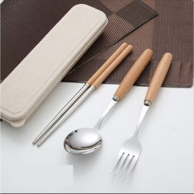 (ComBo) BỘ THÌA ĐŨA DĨA INOX CÁN GỖ LÚA MẠCH [xả kho]