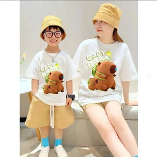 Áo cặp gia đình Capybara màu trắng, đồ đôi mẹ và bé chất cotton thoáng mát, thoải mái khi mặc