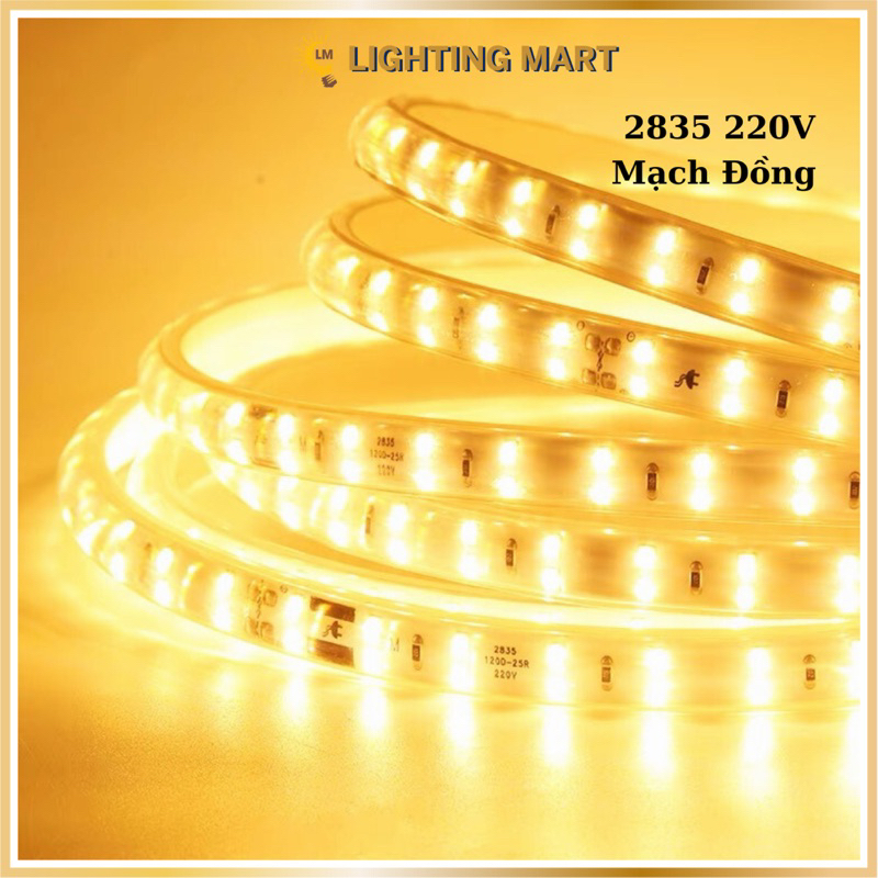 3M 5M 10M Dây Led 2835 220V mạch đồng cao cấp siêu sáng, gồm nguồn, dây led trang trí chống nước.