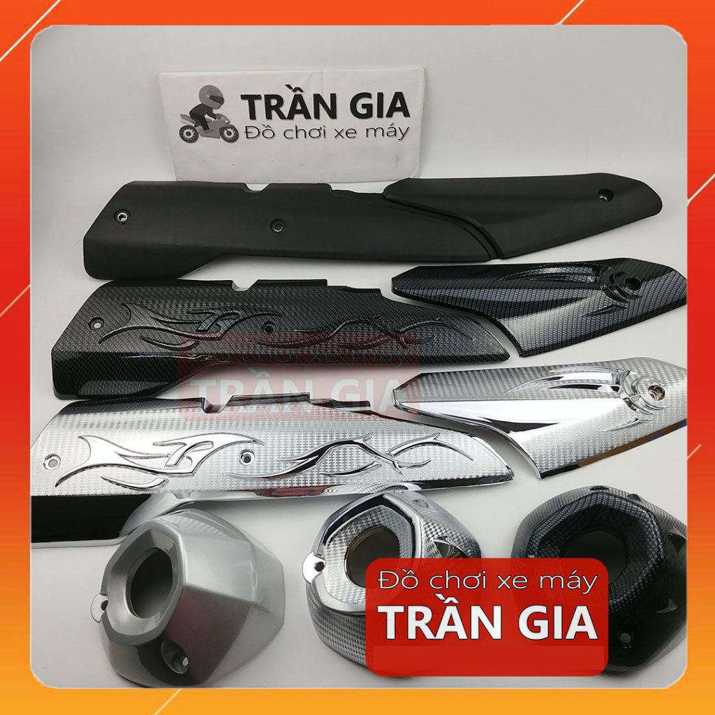 Ốp pô xe Exciter Ex 155 ex155 vva chụp pát che bô thay ốp pô zin đen nhám carbon xi crom + đuôi đít 