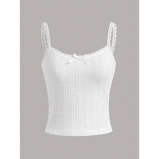   Sẵn trắng XS,L  Áo Hai Dây Nữ Ôm Body Phối Ren Coquette 