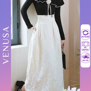 Chân váy BIGSIZE trắng dáng xòe dài họa tiết chìm Venusa Store Top Women