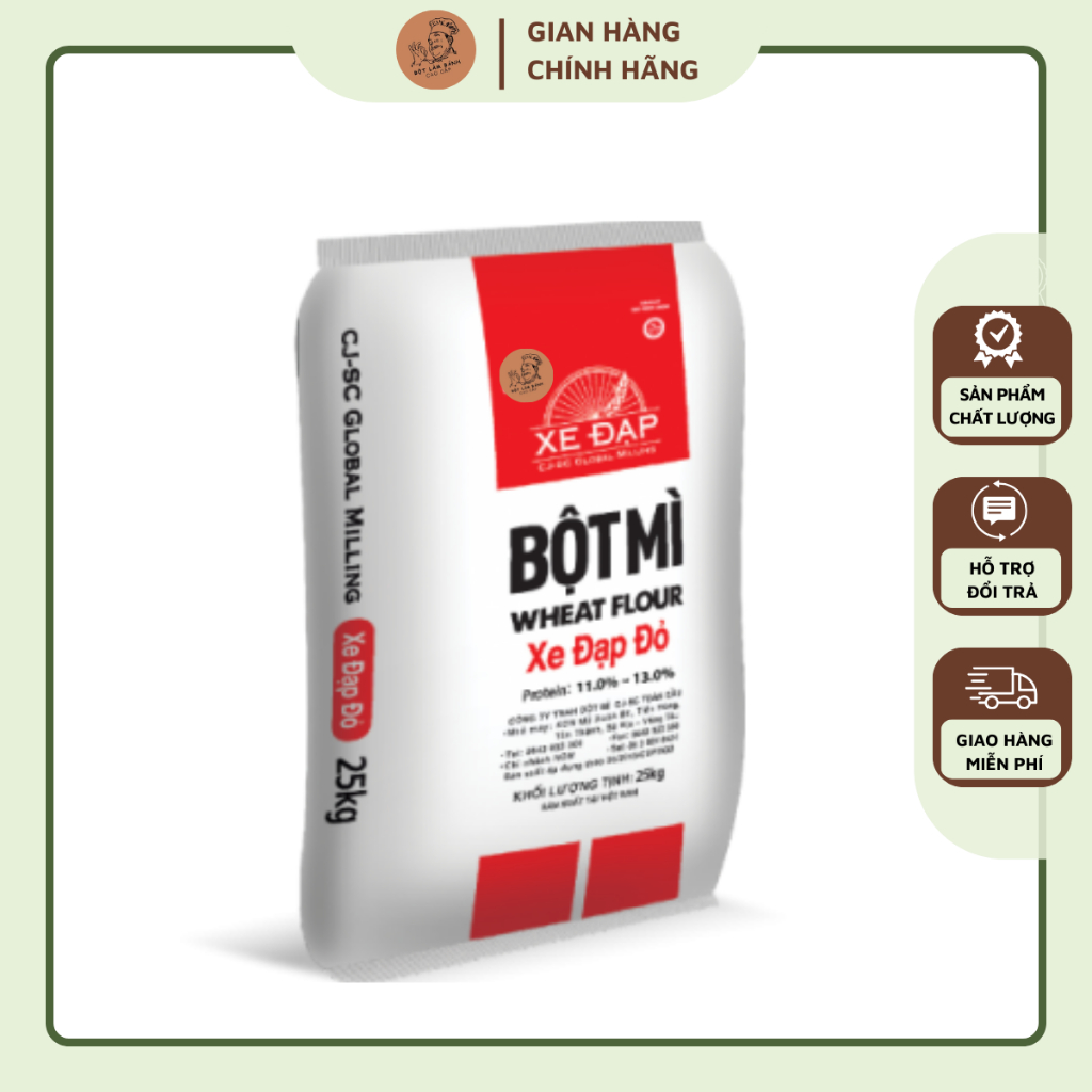 Bột mì Xe Đạp đỏ loại 25 kg, bột mì Hàn Quốc chuyên làm bánh ngọt,bánh mì pháp, bánh bao, bánh nướng