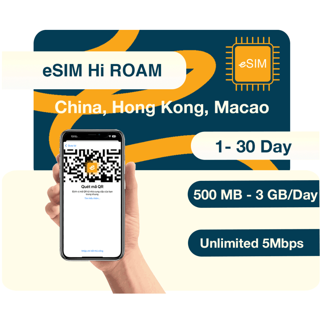[HIROAM] eSIM Du Lịch Trung Quốc, Hong Kong, Macao