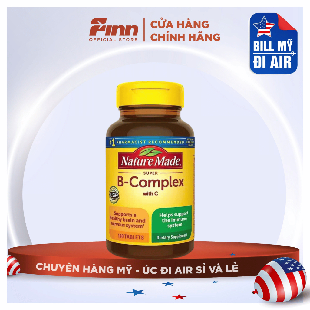 [BILL MỸ AIR] Viên uống Nature Made Super Vitamin B Complex with Folic Acid + Vitamin C for Immune