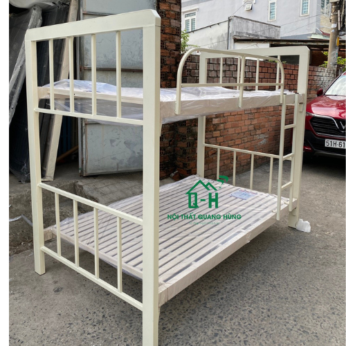 GIƯỜNG TẦNG SẮT 4X8 MÀU TRẮNG KEM 1M2/1M2