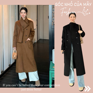 (Góc nhỏ của Mây - ORDER) PSM40 Áo khoác dạ 100% lông cừu chính hãng Pusumede cổ cách điệu kèm belt dáng suông dài GNCM