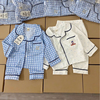 Set 2 bộ Pijama dài tay cho bé trai, đồ mặc nhà chất liệu mềm mại in hình labubu, bộ ngủ labubu kẻ caro chấm bi cho bé