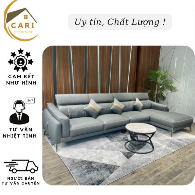 Sofa Góc L Bọc Da Phong Cách Bắc Âu , Hiện Đại. Cari Funiture