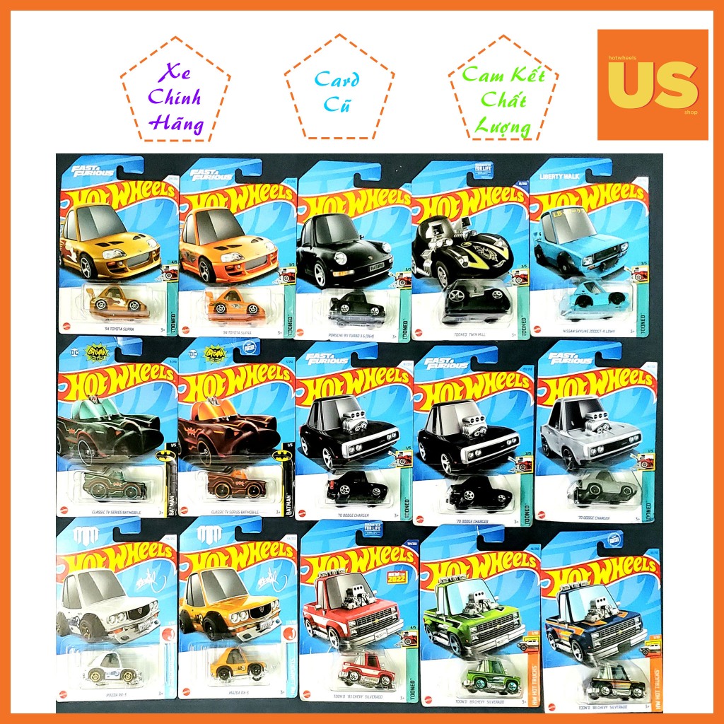 Xe Mô Hình Hotwheels Tooned, Porsche, Nissan, Mazda, Toyota, Dodge....