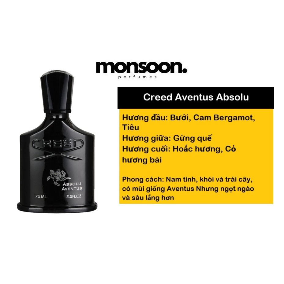 Limited stock  [10-50ml] Nước hoa Nam Creed Aventus Absolu cao cấp Monsoon