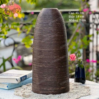 Bình gốm Bát Tràng dáng chuông quốc dân men nâu mộc vintage cắm hoa sen, hoa đào, lê, mận trang trí