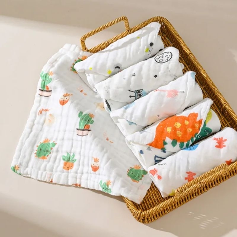 (Hàng Túi Zip) Sét 5 Khăn Sữa Nhăn 6 Lớp Siêu Mềm Dùng Làm Khăn Sữa, Khăn Mặt, Khăn Lau Dày Dặn Bb07