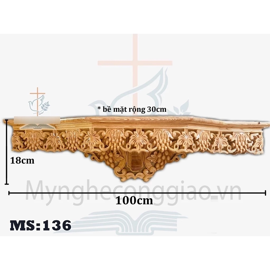 Bàn thờ chúa treo tường kệ nho đơn giản 90x30 gỗ pơmu