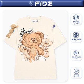 Áo thun FIDE TEEDY phông cotton unisex nam nữ form rộng cổ tròn  áo đính gấu - AT32(TẶNG KÈM GẤU)
