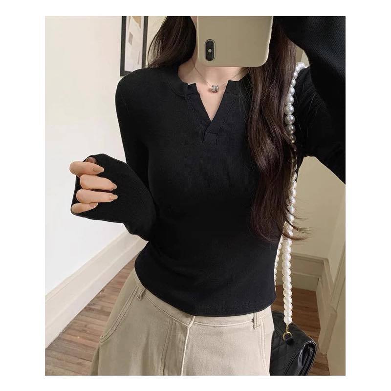 Áo Thun Dài Tay Cổ V form ôm tôn dáng nữ chất thun COTTON bozip mềm mịn m661 | BigBuy360 - bigbuy360.vn