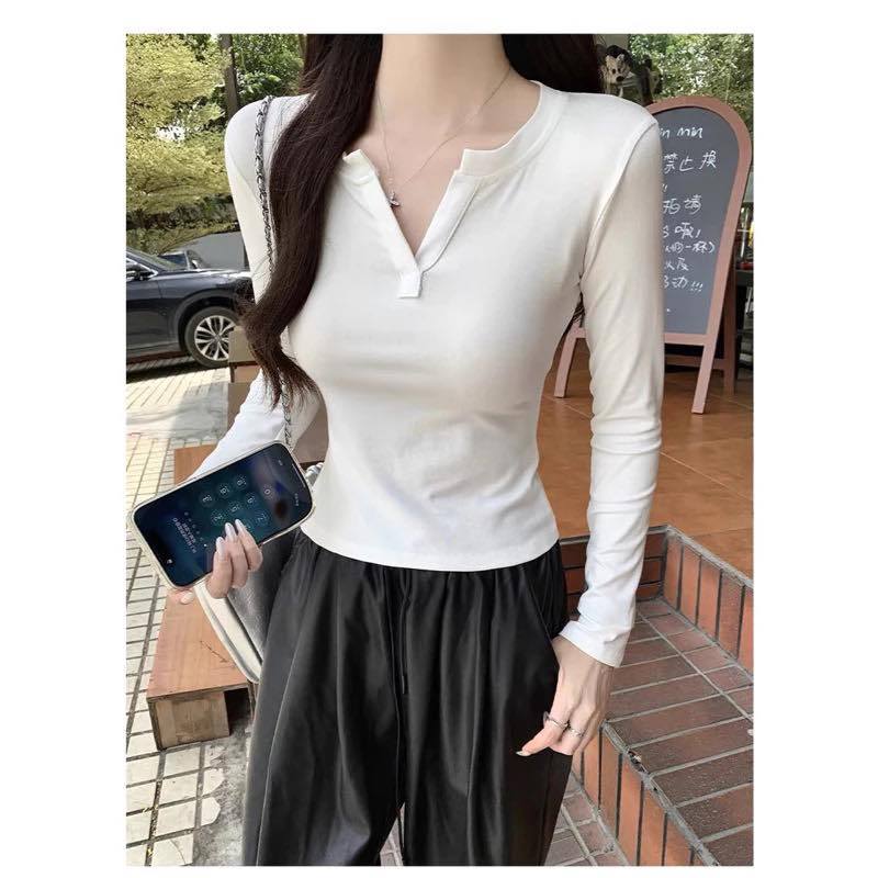 Áo Thun Dài Tay Cổ V form ôm tôn dáng nữ chất thun COTTON bozip mềm mịn m661 | BigBuy360 - bigbuy360.vn