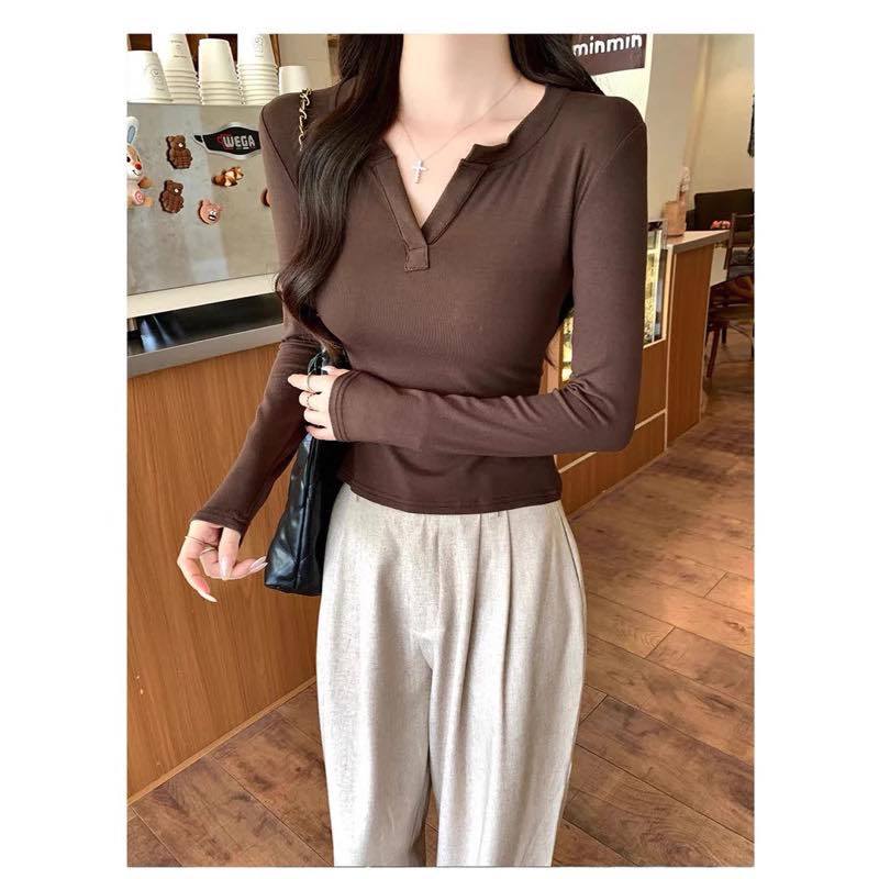 Áo Thun Dài Tay Cổ V form ôm tôn dáng nữ chất thun COTTON bozip mềm mịn m661 | BigBuy360 - bigbuy360.vn