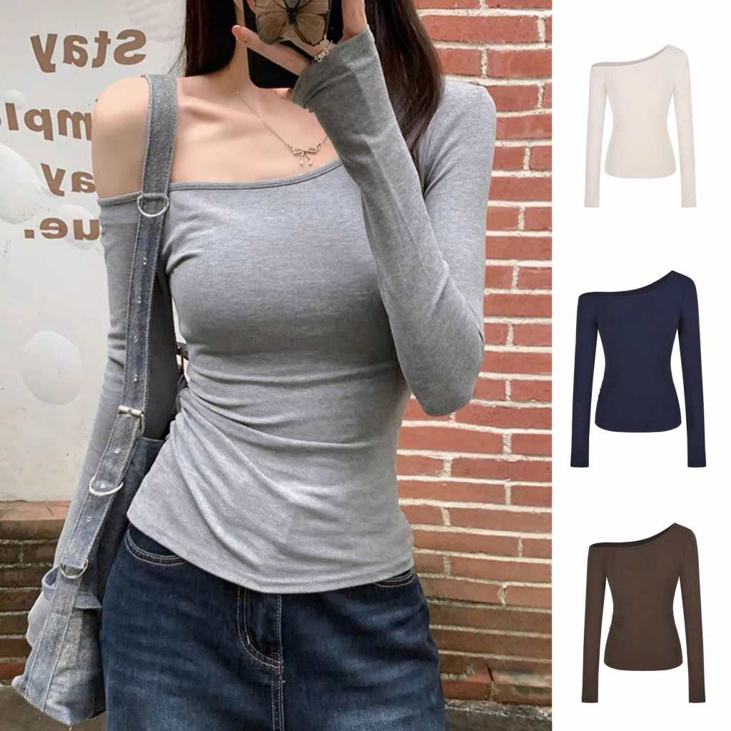 Áo Lệch Vai Kiểu Dài Tay ôm body vải cotton bozip cho nữ m658