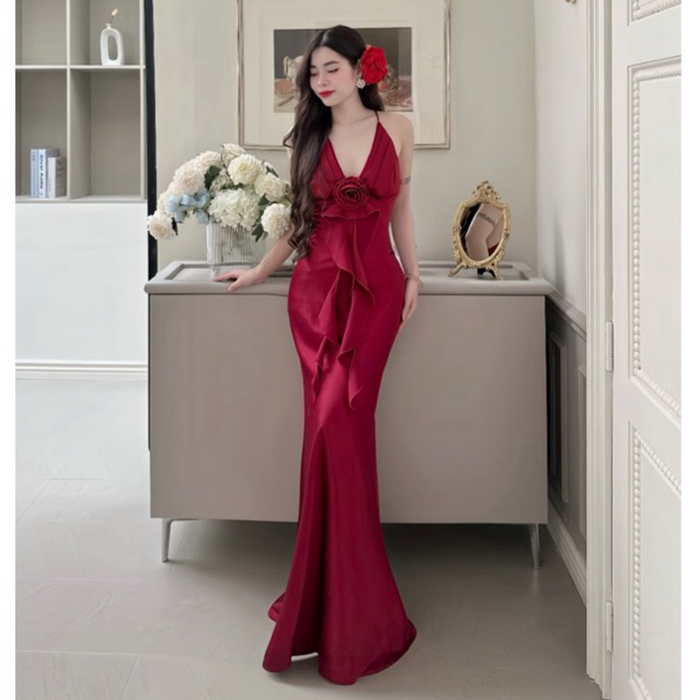 Đầm Lụa Dự Tiệc Cổ Tim Dáng Dài Sang Chảnh - Váy Lụa Dự Tiệc Dáng Dài Hở Lưng Quyến Rũ - Mori Dress