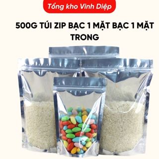 500g Túi zip bạc 1 mặt bạc 1 mặt trong đáy đứng nhiều kích thước, túi miết miệng
