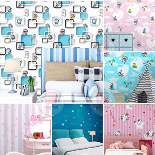 Giấy dán tường cho bé hoạt hình doraemon hello kitty 3d, decal trẻ em dán phòng ngủ sẵn keo khổ 45cm