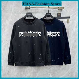 Áo sweater dsq2 vẩy sơn unisex form rộng,Áo thu đông dài tay nam nữ in chữ dsq  chất nỉ mẫu hot 2024.