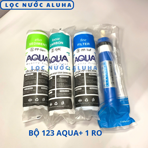 Bộ 1234 Aqua chính hãng, Bộ thô 123 Aqua+ Màng Ro Aqua, dùng cho máy lọc nước RO gia đình