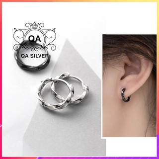  Bông tai bạc 925 tròn xoắn đen bạc khuyên nam nữ S925 HOOP QA SILVER Earrings EA241002 