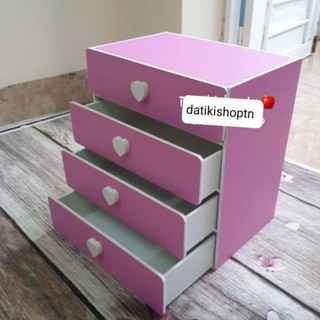 Tủ mini 4 tầng hồng phấn núm tim