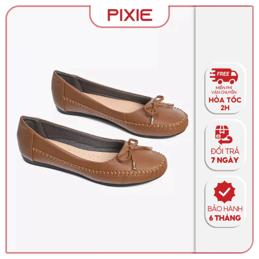 Giày Búp Bê Đế Bệt Chất Da Bò Thật Siêu Êm Gắn Nơ Nhỏ Pixie X603