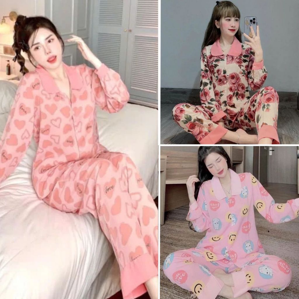 Set Đồ Bộ Ngủ Nữ Pyjama Tay Dài Quần Dài Đồ Bộ Mặc Nhà Pijama Chất Mát Hàng Tại Xưởng Siêu Rẻ MunLive