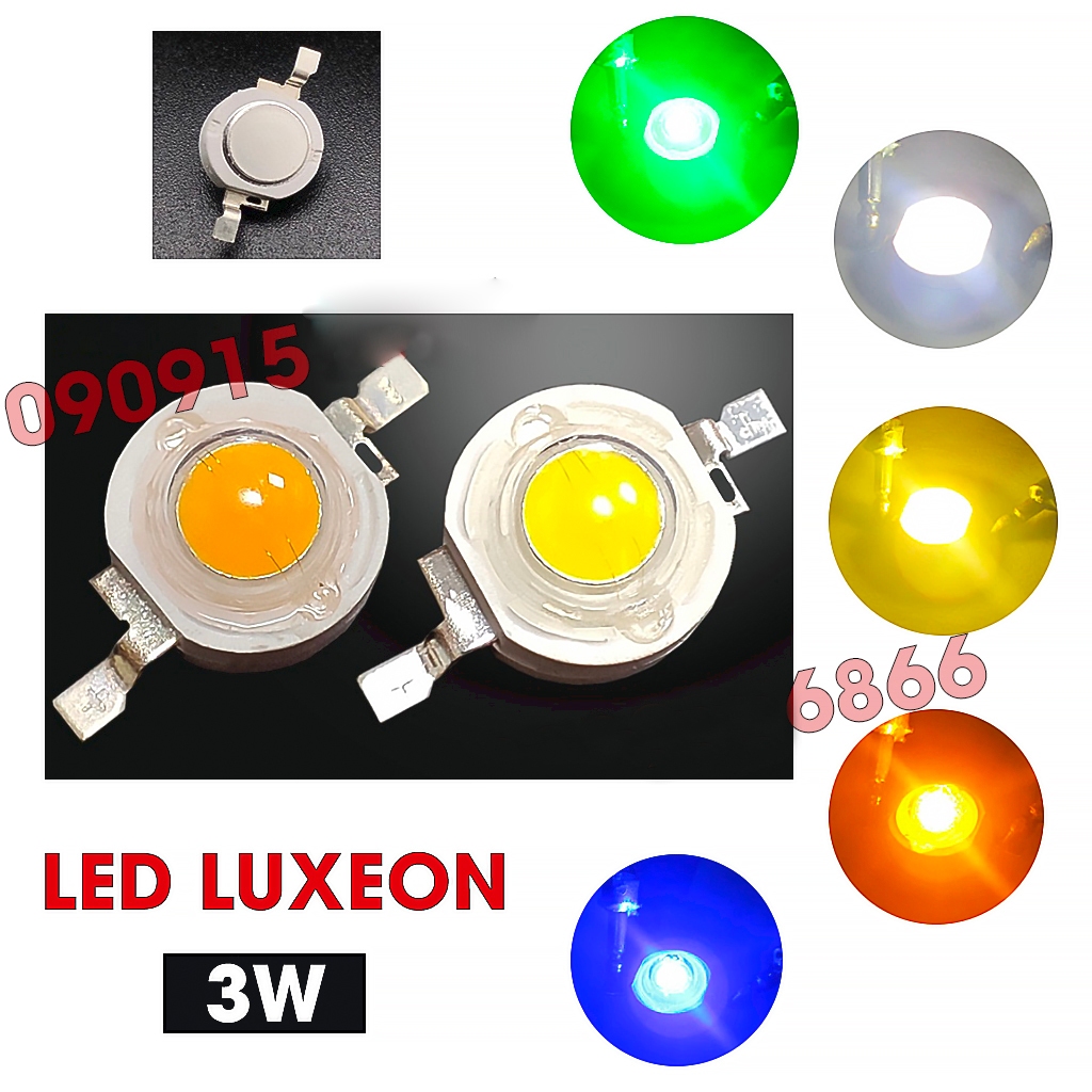 Nhân led 3W luxeon - trắng-vàng-đỏ-xanh lá-xanh dương-tím