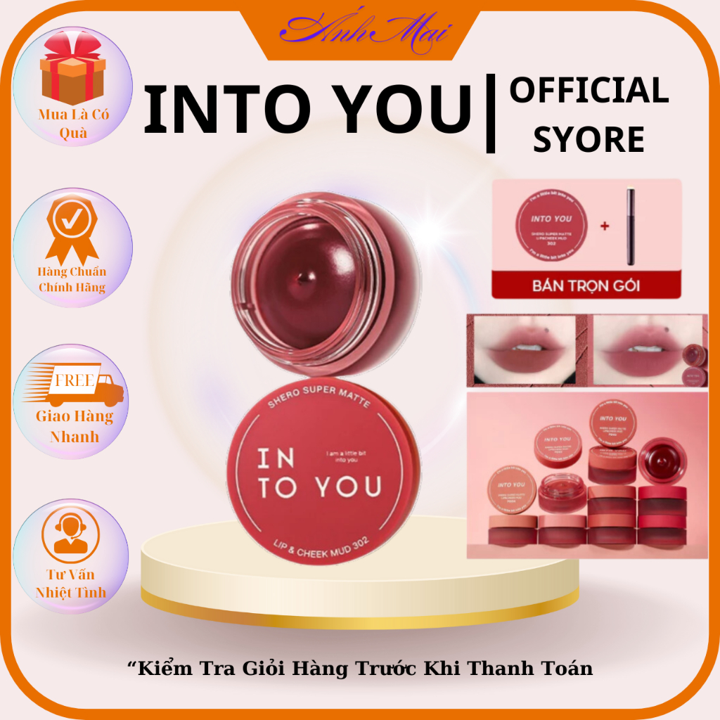 [INTO YOU] Son Kem INTO YOU Dạng hũ 5g, Kem Xốp Mềm, Nhẹ và Mịn Môi (kèm cọ tán)