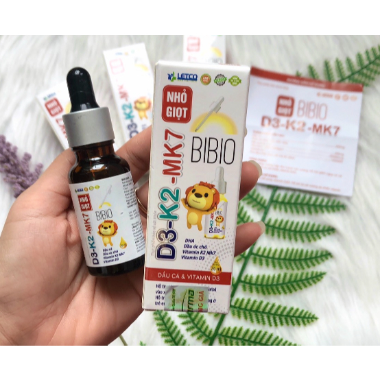 D3 K2 MK7 nhỏ giọt Bibio, bổ sung D3 K2 MK7, tăng cường hấp thu canxi, chai 20ml
