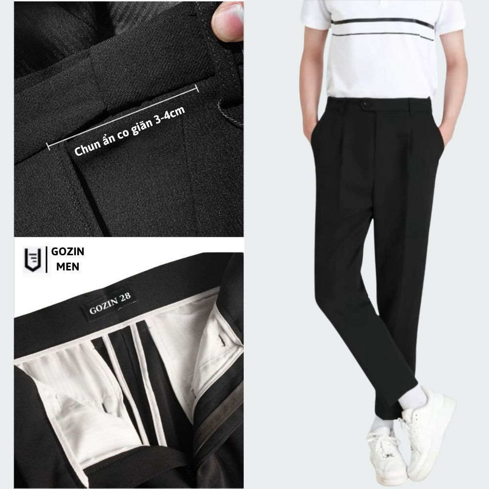 Quần tây nam hàn quốc GOZIN MEN cạp chun ống côn dáng baggy công sở co giãn vải mềm mịn