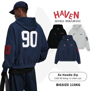 Áo khoác nam hoodie zip form boxy bigsize Haven rộng chất liệu vải nỉ cua màu đen xanh đen xám
