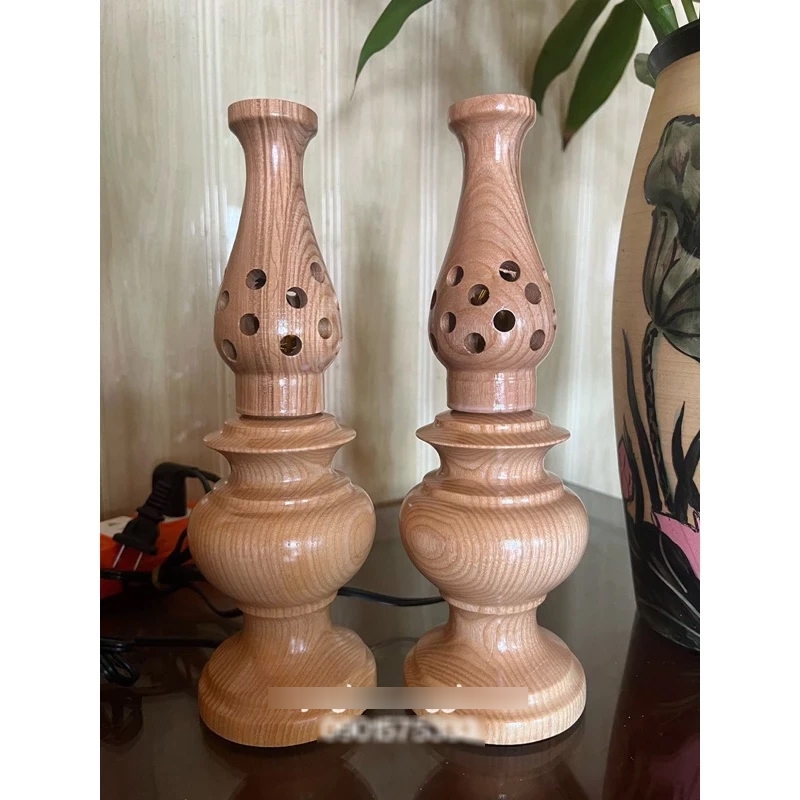 Đèn thờ công giáo cao 25cm gỗ sồi_Đèn trang trí bàn thờ chúa