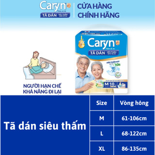 Bỉm người già Caryn dạng dán full size  M10/ML10/XL10 miếng, Bỉm người lớn chống trào 4 chiều dành cho người cao tuổi