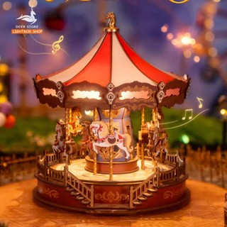 Hộp nhạc Robotime Rolife Classic Carousel Music Box 3D Wooden Puzzle AMC01 | Mô hình lắp ráp bằng gỗ DIY. Bản tiếng Anh