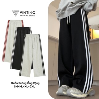Quần Dài Ống Rộng Form Suông Unisex Vải Nỉ Cotton Thiết Kế 3 Sọc Kèm Dây Rút Gấu Thế Thao VINTINO Q3S