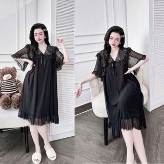 Đầm Tiểu Thư Miky, Váy Ngủ Bigsize chất liệu lụa latin tay dài mềm mịn 80KG